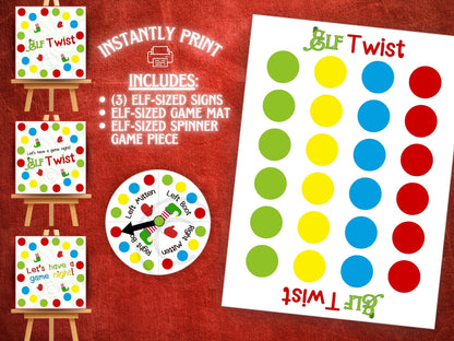 Elf Twist-er Game Night | Mini Elf Scene Props (PRINTABLE PDF)