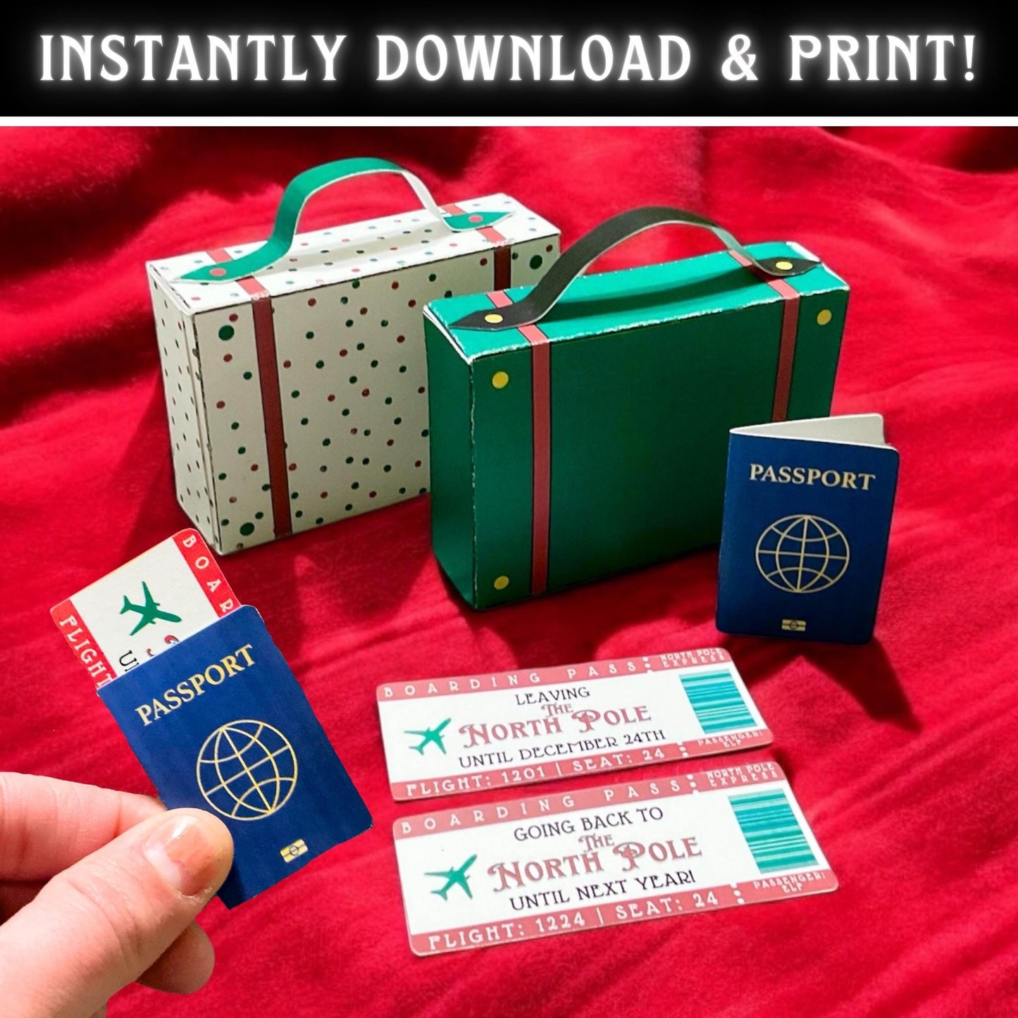 Elf Arrival + Departure Scene Props | Mini Suitcase, Passport & Boarding Pass Tickets (PRINTABLE PDF)