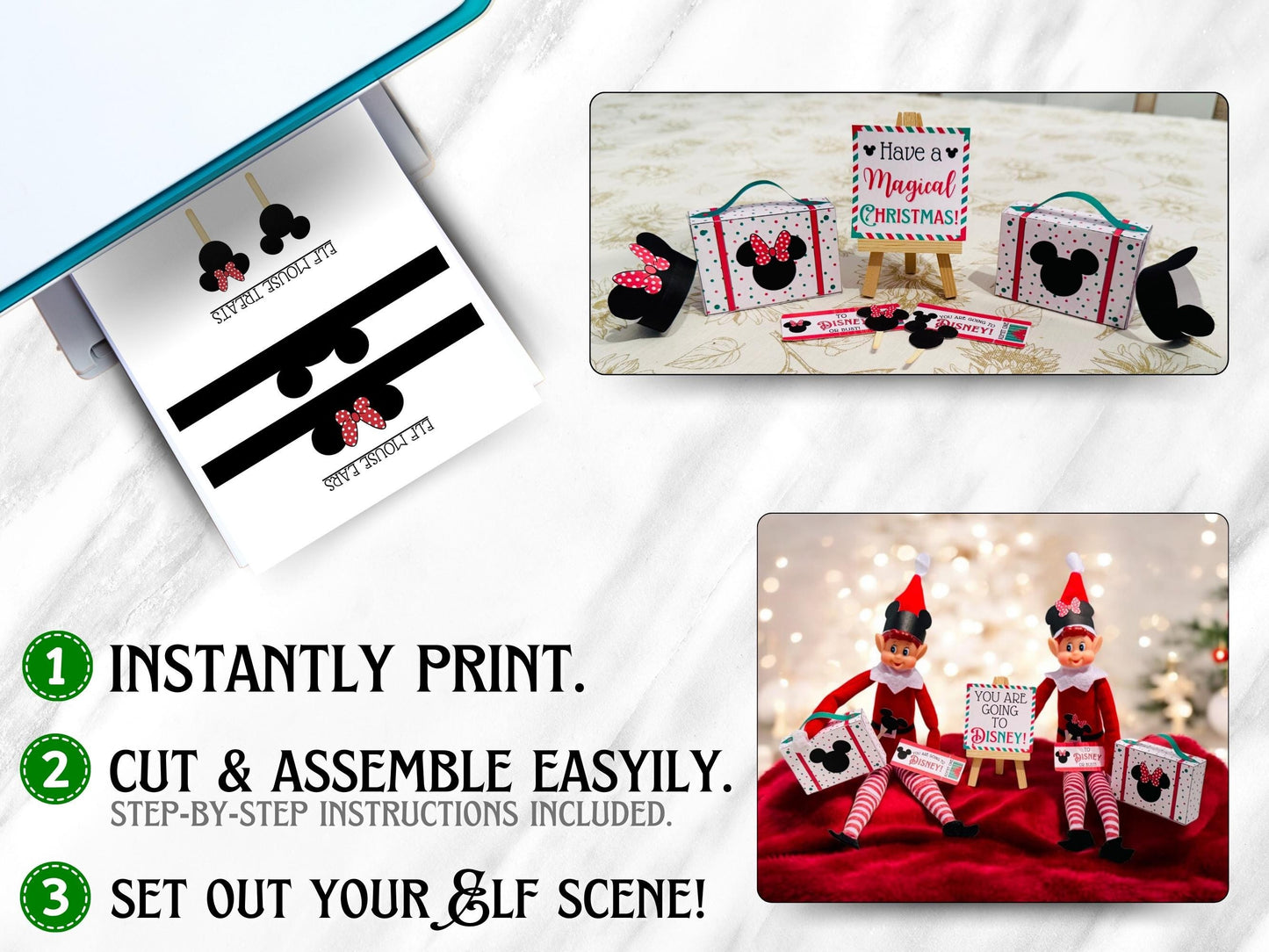 Elf Mouse Ears Travel & Treat Mini Props | Christmas Scene Accessories (PRINTABLE PDF)