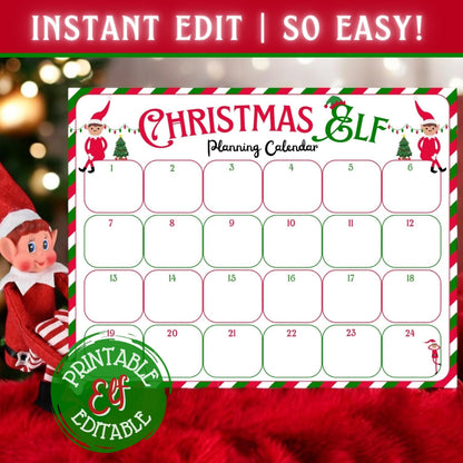 Christmas Elf Planning Calendar | Daily Elf Planner (EDITABLE Template)
