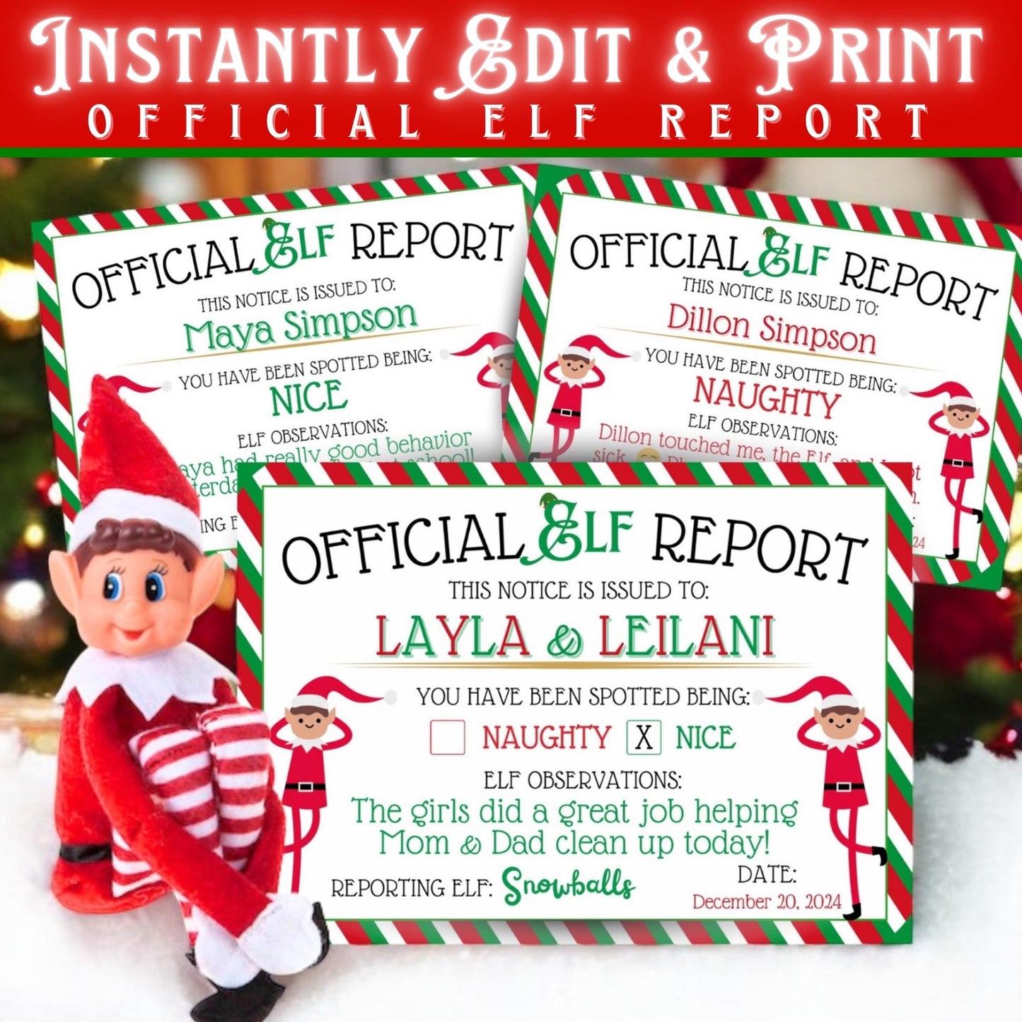 Official Elf Report | Christmas Naughty or Nice Certificate (EDITABLE Template)