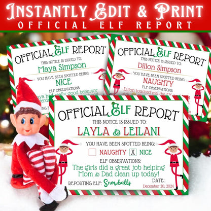 Official Elf Report | Christmas Naughty or Nice Certificate (EDITABLE Template)
