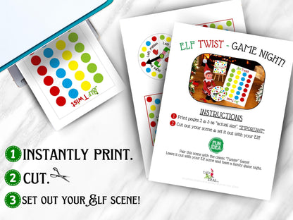 Elf Twist-er Game Night | Mini Elf Scene Props (PRINTABLE PDF)